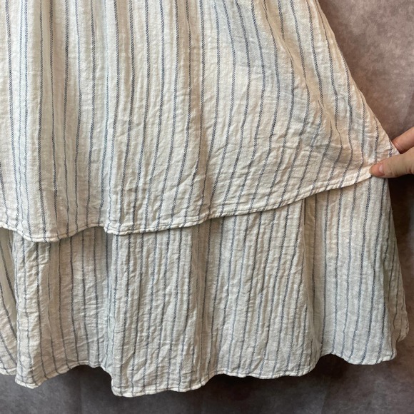 Touche Balneaire Dress Womens Medium 100% Linen Ruffle Tired Blue Cream - Picture 4 of 10